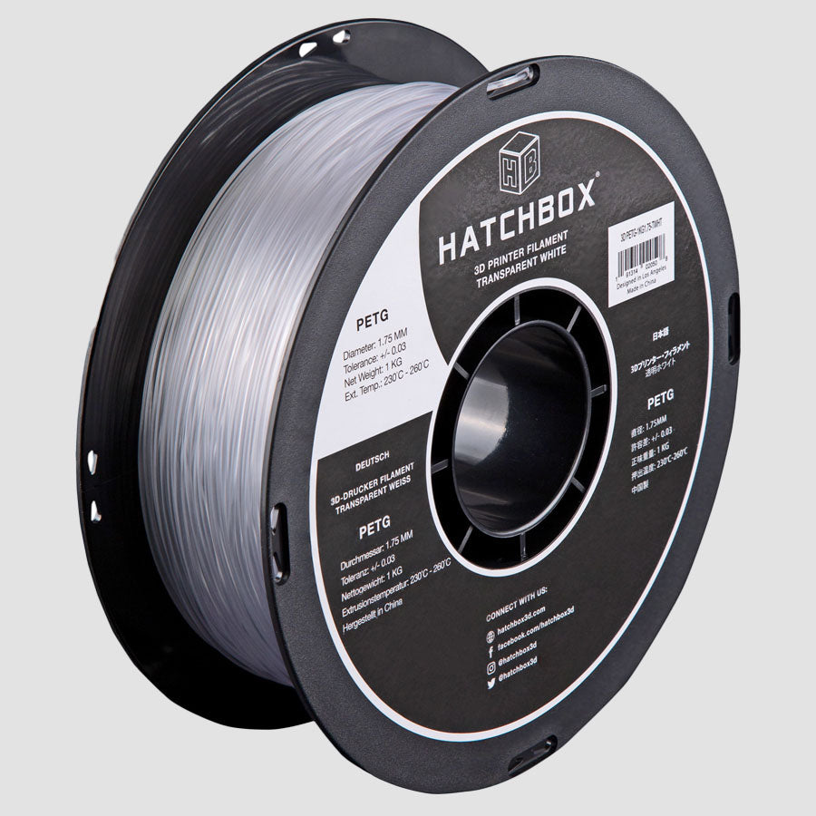 Hatchbox PETG White -1.75MM,1KG spool,3D filament, +/- 0.03mm – HATCHBOX 3D