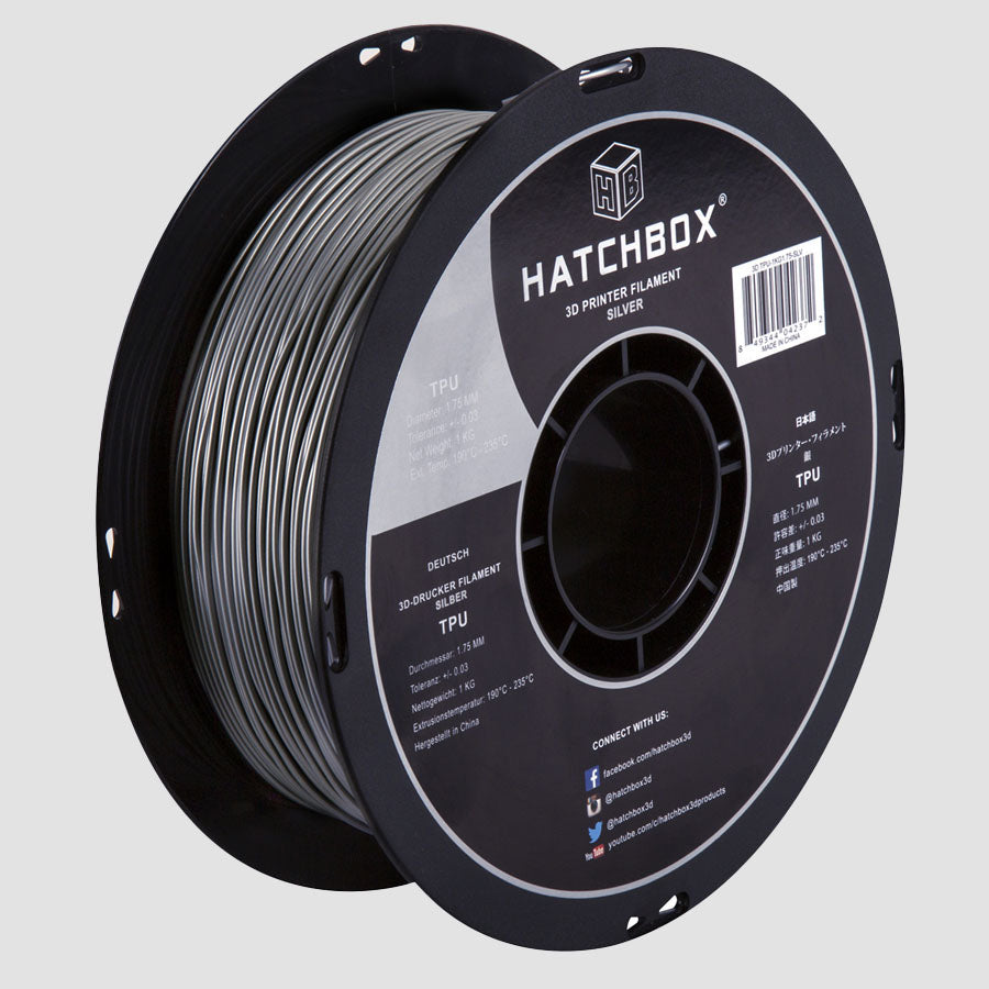 Hatchbox TPU Silver (Shore 95A)-1.75MM,1KG spool,3D filament, +/- 0.03mm –  HATCHBOX 3D