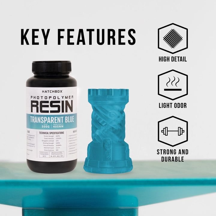 Transparent Blue 3D Printer Resin - 405nm, 500ml Bottle